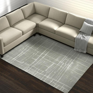 HomeRoots 2' Modern Grey and Ivory Geometric Shag Runner Rug - Soft, Durable, Stain-Resistant for High-Traffic Areas 10' X 13' 510866