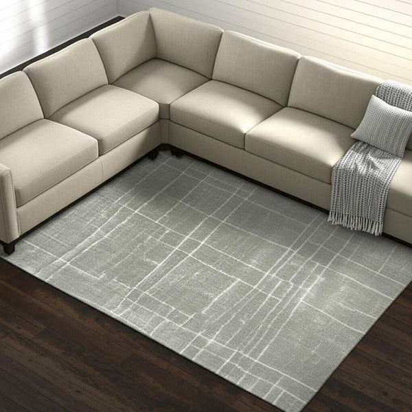 HomeRoots 2' Modern Grey and Ivory Geometric Shag Runner Rug - Soft, Durable, Stain-Resistant for High-Traffic Areas 10' X 13' 510866