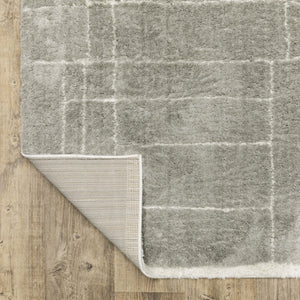 HomeRoots 2' Modern Grey and Ivory Geometric Shag Runner Rug - Soft, Durable, Stain-Resistant for High-Traffic Areas 10' X 13' 510866