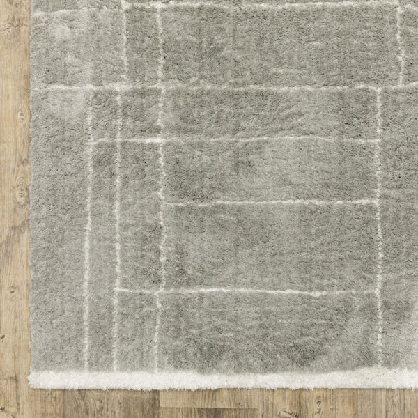 HomeRoots 2' Modern Grey and Ivory Geometric Shag Runner Rug - Soft, Durable, Stain-Resistant for High-Traffic Areas 10' X 13' 510866