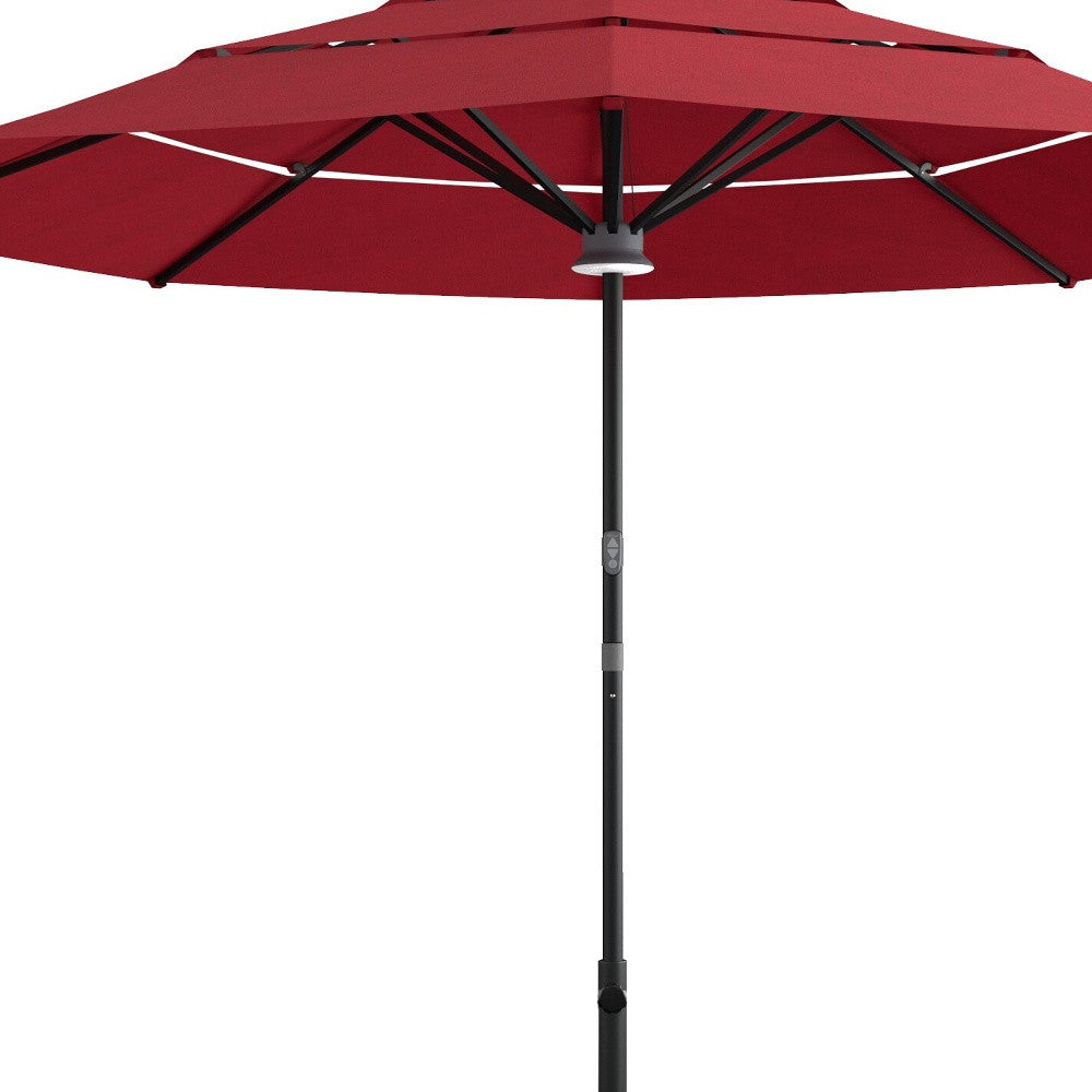 Homeroots 11' Red Sunbrella Octagonal Lighted Smart Market Patio Umbrella  Aluminum 510870