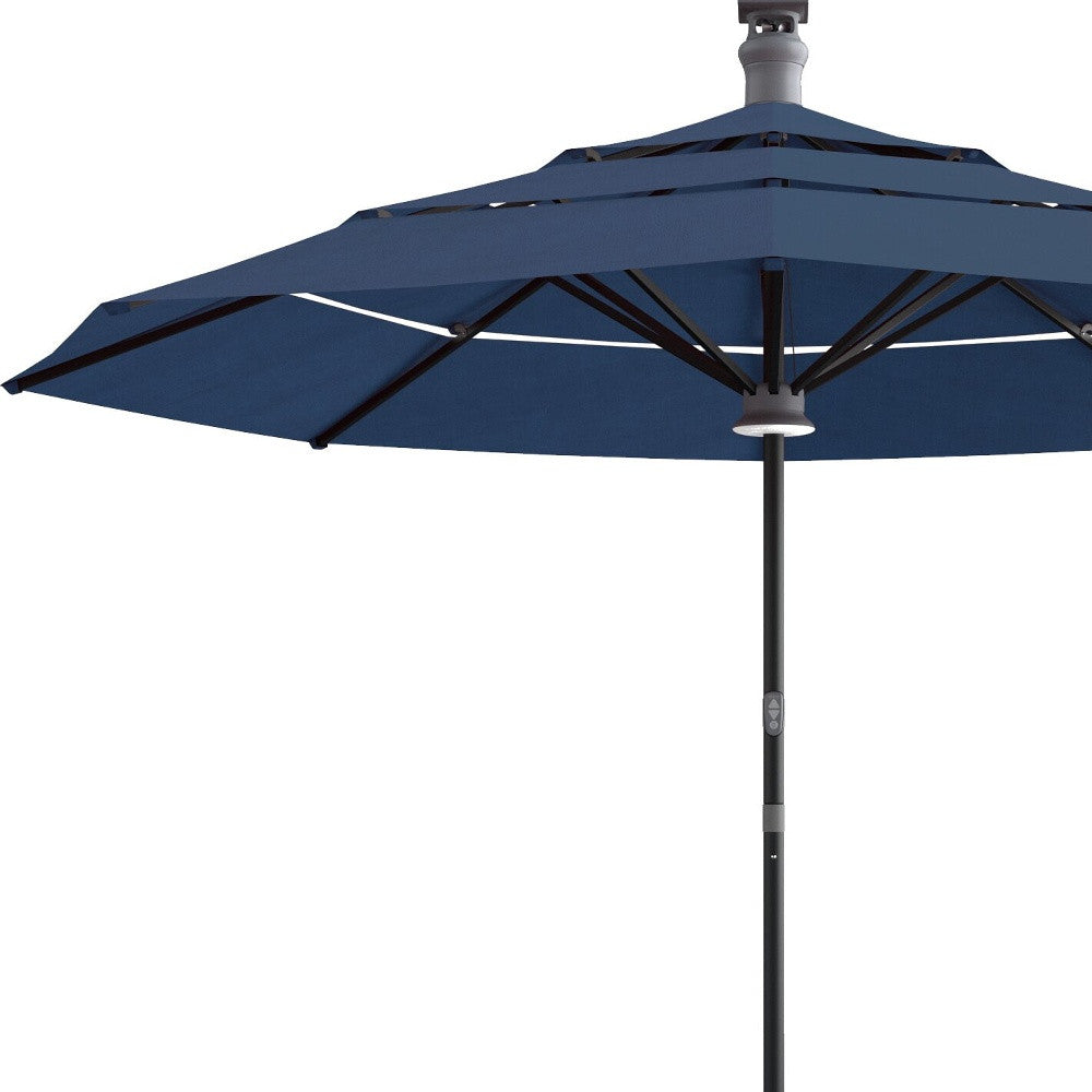 Homeroots 11' Blue Sunbrella Octagonal Lighted Smart Market Patio Umbrella  Aluminum 510871