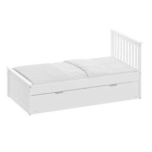 Homeroots White Solid Wood Twin Bed With Pull Out Trundle White Solid Wood 510874
