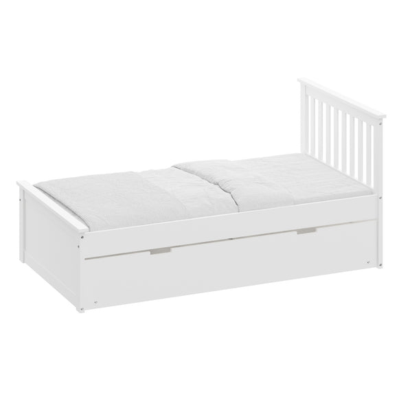 Homeroots White Solid Wood Twin Bed With Pull Out Trundle White Solid Wood 510874