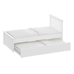 Homeroots White Solid Wood Twin Bed With Pull Out Trundle White Solid Wood 510874