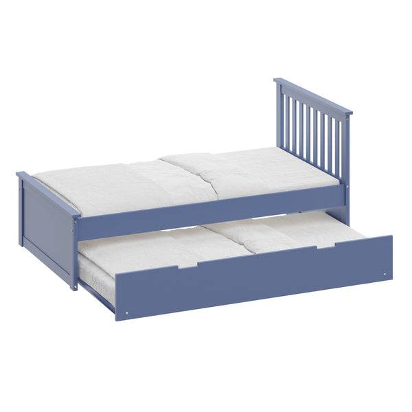 Homeroots Blue Solid Wood Twin Bed With Pull Out Trundle  Solid Wood 510876