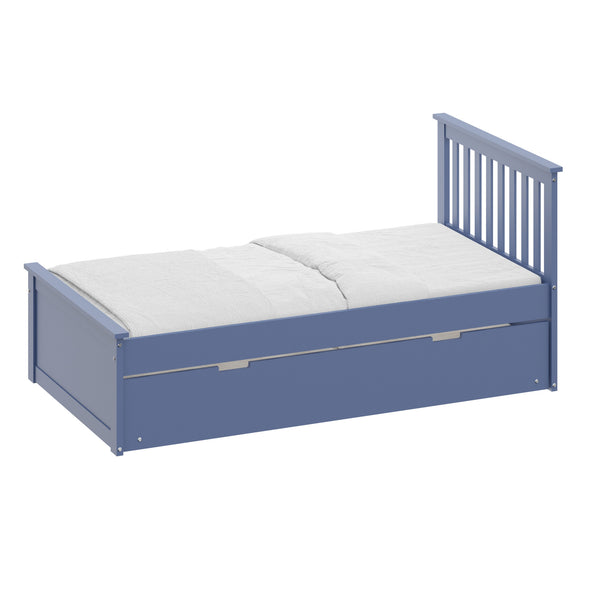 Homeroots Blue Solid Wood Twin Bed With Pull Out Trundle  Solid Wood 510876