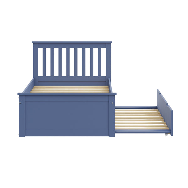 Homeroots Blue Solid Wood Twin Bed With Pull Out Trundle  Solid Wood 510876