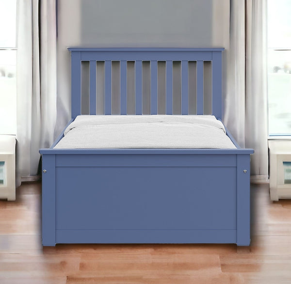 Homeroots Blue Solid Wood Twin Bed With Pull Out Trundle  Solid Wood 510876