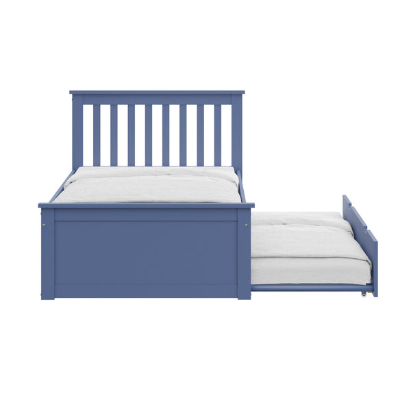 Homeroots Blue Solid Wood Twin Bed With Pull Out Trundle  Solid Wood 510876