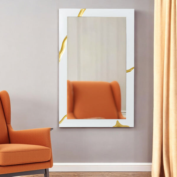 Homeroots 35" Gold And White Wood Framed Accent Mirror  Glass,Mdf 510887