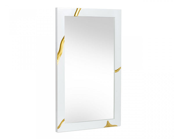 Homeroots 35" Gold And White Wood Framed Accent Mirror  Glass,Mdf 510887
