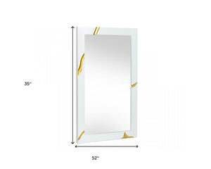 Homeroots 35" Gold And White Wood Framed Accent Mirror  Glass,Mdf 510887