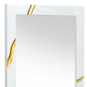 Homeroots 35" Gold And White Wood Framed Accent Mirror  Glass,Mdf 510887