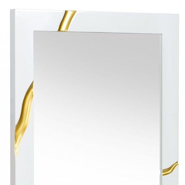 Homeroots 35" Gold And White Wood Framed Accent Mirror  Glass,Mdf 510887