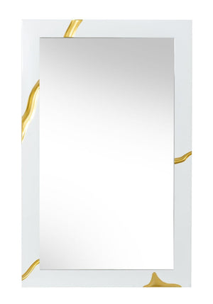 Homeroots 35" Gold And White Wood Framed Accent Mirror  Glass,Mdf 510887