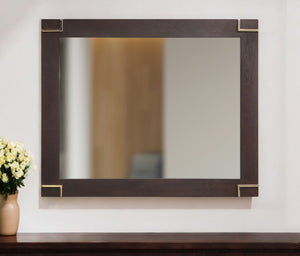 Homeroots 33" Brown And Gold Wood Framed Accent Mirror  Glass,Veneer 510890
