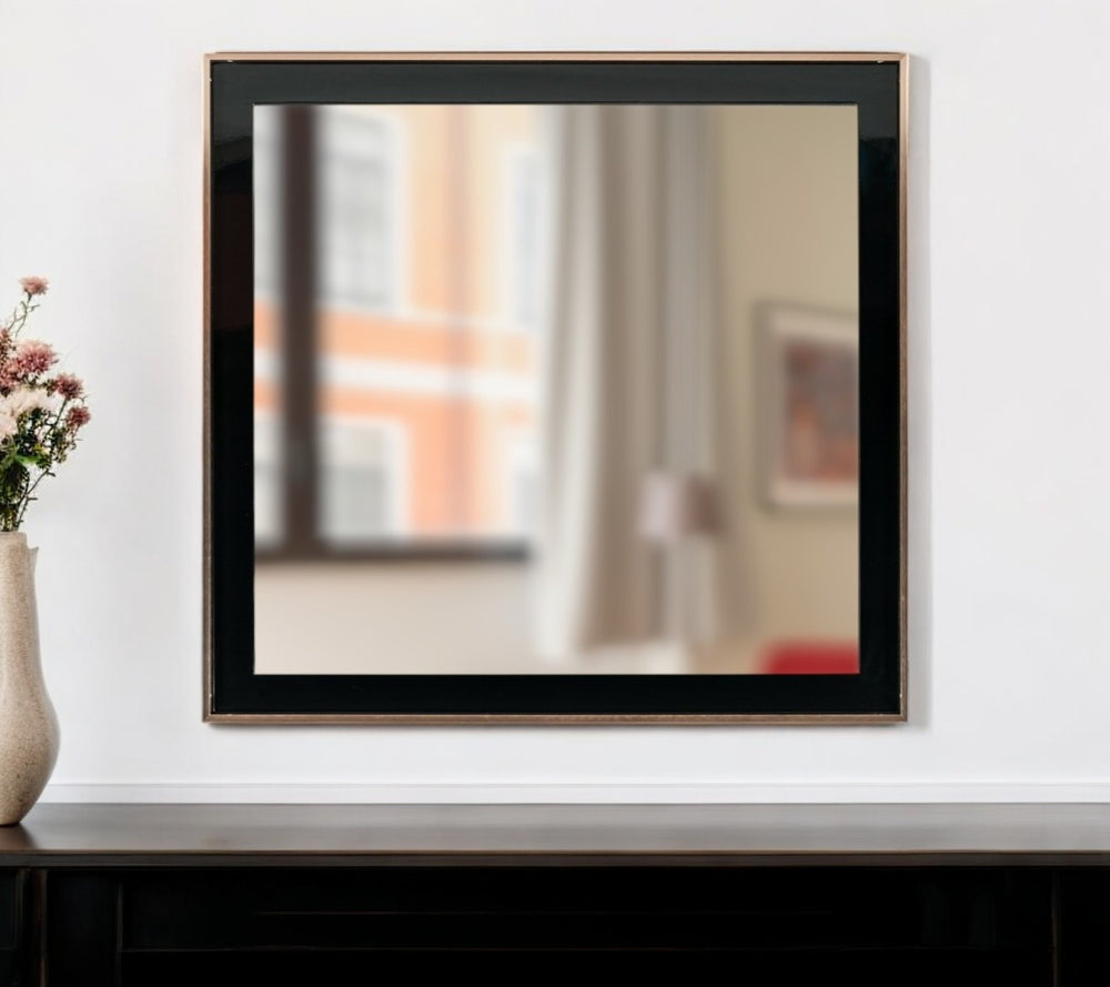 Homeroots 39" Rose Gold And Black Wood And Metal Framed Accent Mirror  Glass,Mdf,Steel 510891