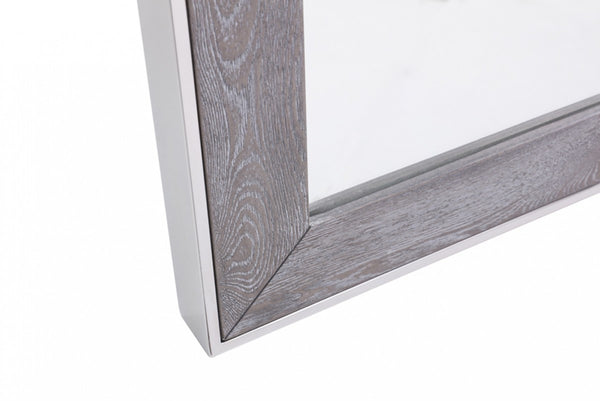 Homeroots 40" Gray And Silver Wood And Metal Framed Accent Mirror  Glass,Veneer,Steel 510896
