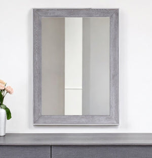 Homeroots 40" Gray And Silver Wood And Metal Framed Accent Mirror  Glass,Veneer,Steel 510896