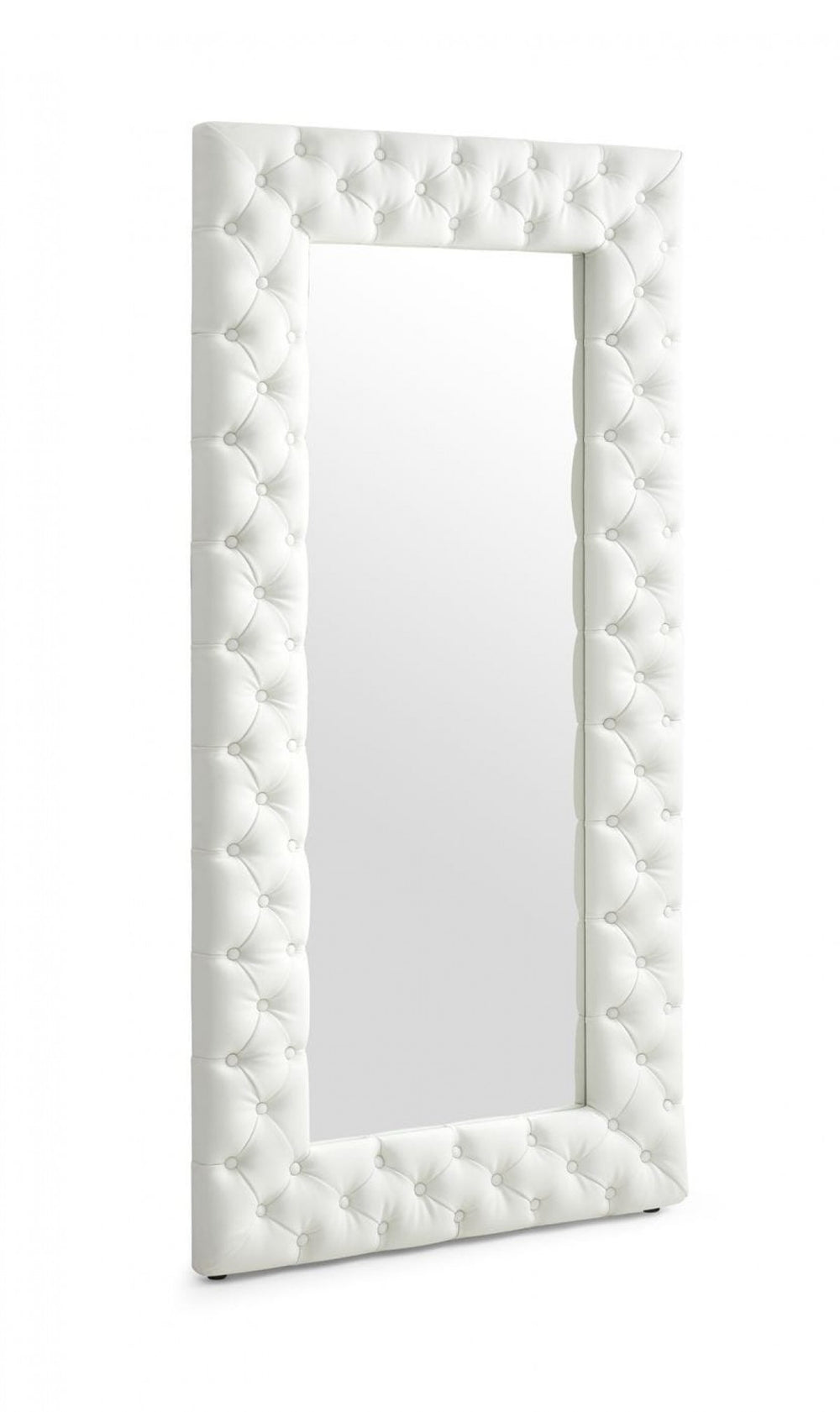 Homeroots 80" White Faux Leather Framed Leaning Accent Mirror  Glass,Mdf,Faux Leather 510897