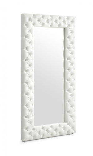 Homeroots 80" White Faux Leather Framed Leaning Accent Mirror  Glass,Mdf,Faux Leather 510897