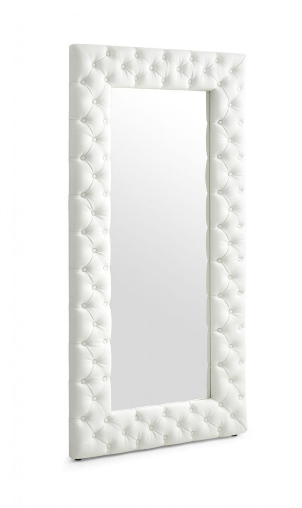 Homeroots 80" White Faux Leather Framed Leaning Accent Mirror  Glass,Mdf,Faux Leather 510897