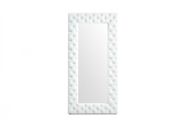 Homeroots 80" White Faux Leather Framed Leaning Accent Mirror  Glass,Mdf,Faux Leather 510897