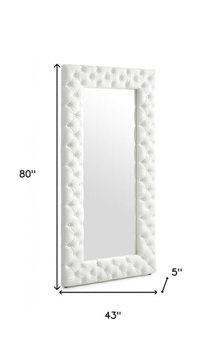 Homeroots 80" White Faux Leather Framed Leaning Accent Mirror  Glass,Mdf,Faux Leather 510897
