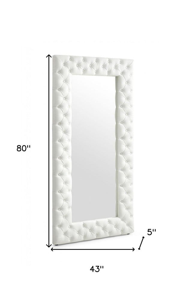 Homeroots 80" White Faux Leather Framed Leaning Accent Mirror  Glass,Mdf,Faux Leather 510897
