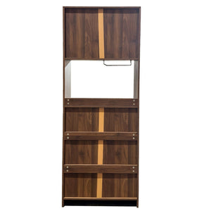 English Elm Kitchen Walnut Buffet Cabinet with Wine Rack Open Shelving Drawers and Closed Storage W331P425319