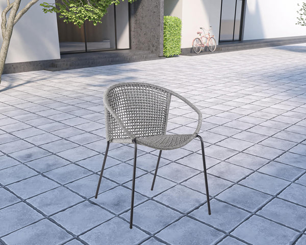 Homeroots Five Piece Gray And Gray And Black Round Stone Dining Set With Four Chairs  Stone,Eucalyptus,Rope 510903