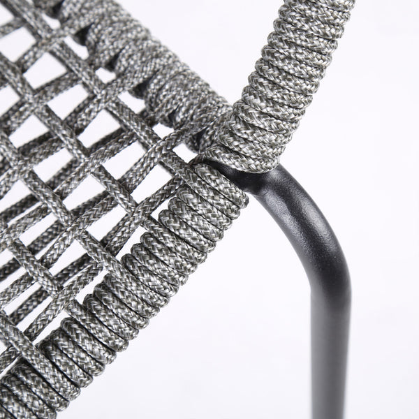 Homeroots Five Piece Gray And Gray And Black Round Stone Dining Set With Four Chairs  Stone,Eucalyptus,Rope 510903