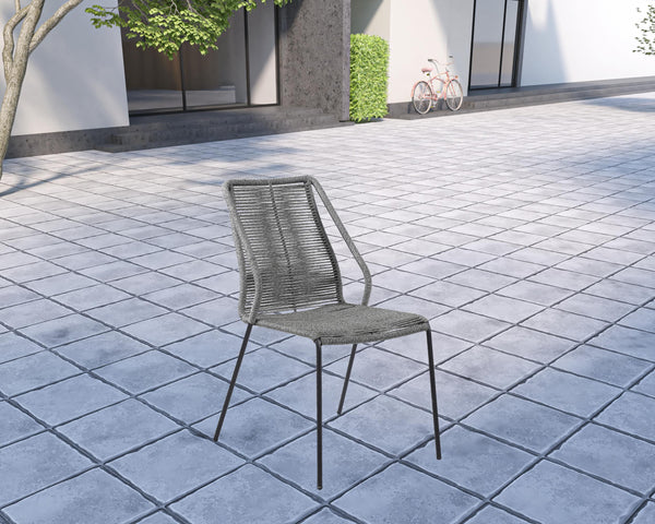 Homeroots Five Piece Gray And Gray And Black Round Stone Dining Set With Four Chairs  Stone,Eucalyptus,Rope 510904