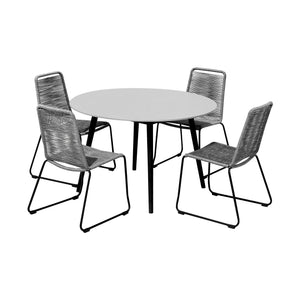 Homeroots Five Piece Gray And Gray And Black Round Stone Dining Set With Four Chairs  Stone,Eucalyptus,Rope 510905