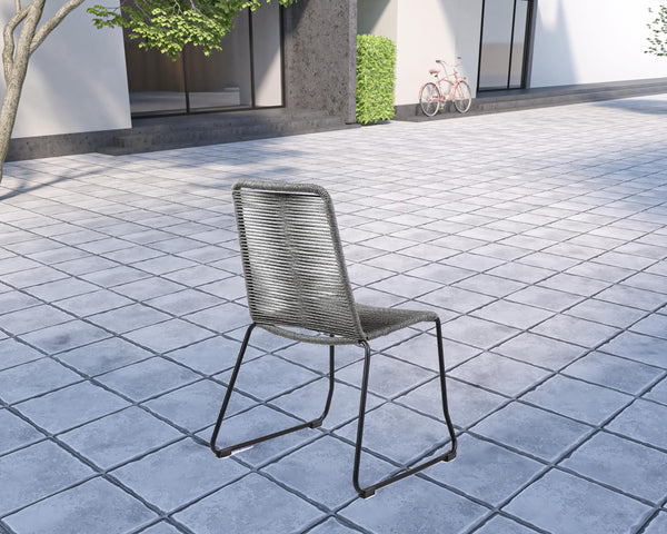 Homeroots Five Piece Gray And Gray And Black Round Stone Dining Set With Four Chairs  Stone,Eucalyptus,Rope 510905