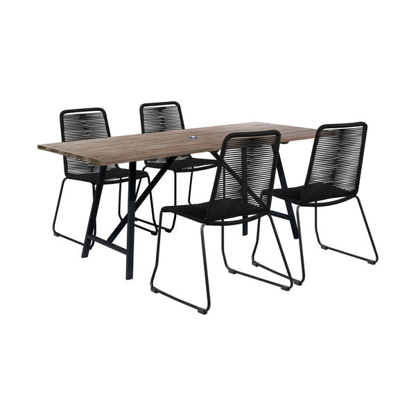 Homeroots Five Piece Brown And Black Solid Wood Dining Set With Four Chairs  Steel,Eucalyptus,Rope 510906