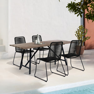 Homeroots Five Piece Brown And Black Solid Wood Dining Set With Four Chairs  Steel,Eucalyptus,Rope 510906
