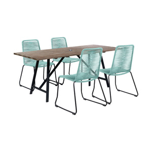 Homeroots Five Piece Brown And Black Solid Wood Dining Set With Four Chairs  Steel,Eucalyptus,Rope 510908