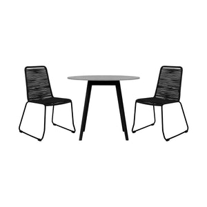 Homeroots Three Piece Gray And Black Round Stone Dining Set With Two Chairs  Stone,Eucalyptus,Rope 510910