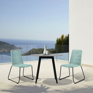 Homeroots Three Piece Gray And Black Round Stone Dining Set With Two Chairs  Stone,Eucalyptus,Rope 510912