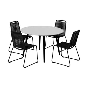 Homeroots Five Piece Gray And Black Round Stone Dining Set With Four Chairs  Stone,Eucalyptus,Rope 510914
