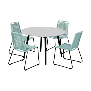 Homeroots Five Piece Gray And Black Round Stone Dining Set With Four Chairs  Stone,Eucalyptus,Rope 510916