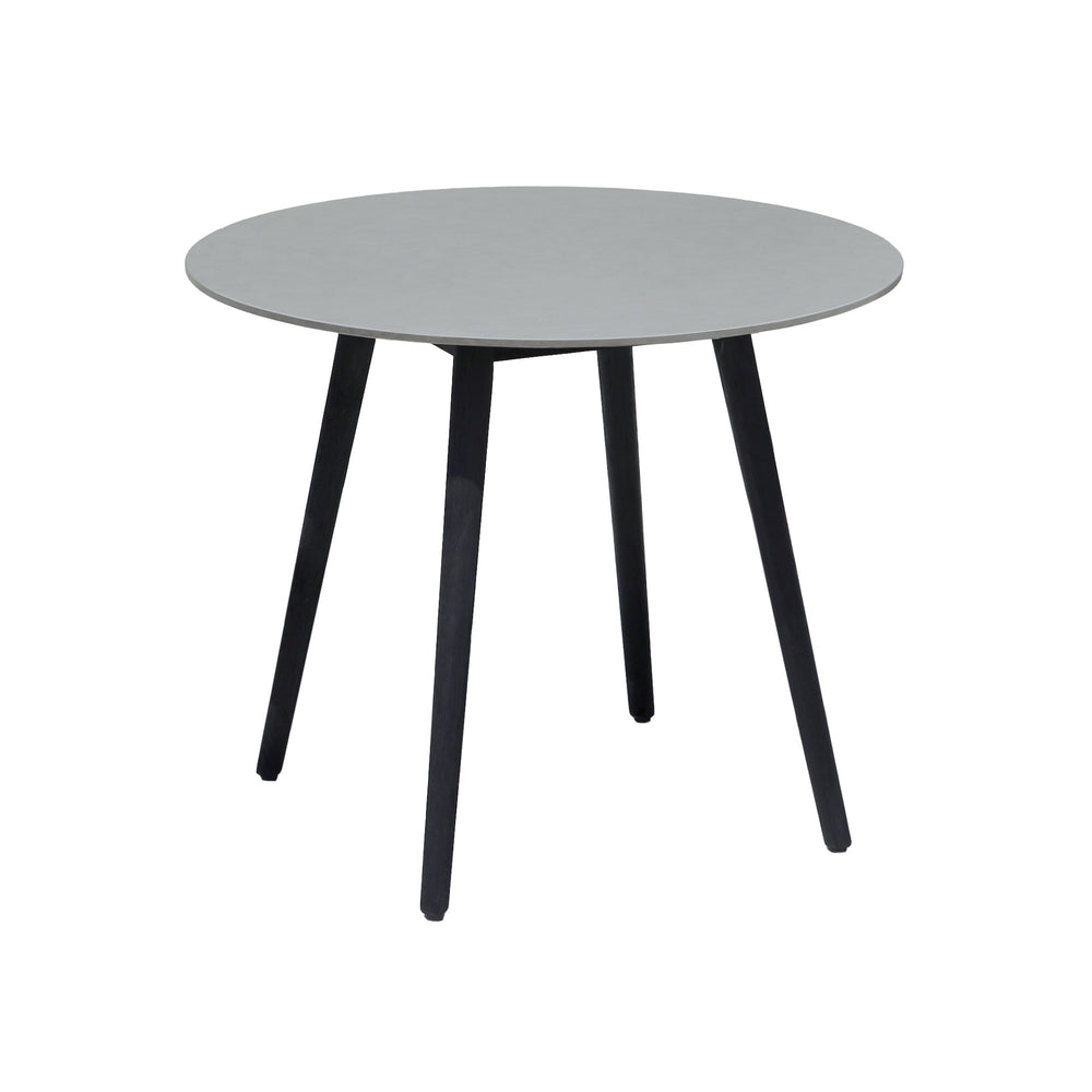 Homeroots Three Piece Gray And Black Round Stone Dining Set With Two Chairs  Stone,Eucalyptus,Rope 510918