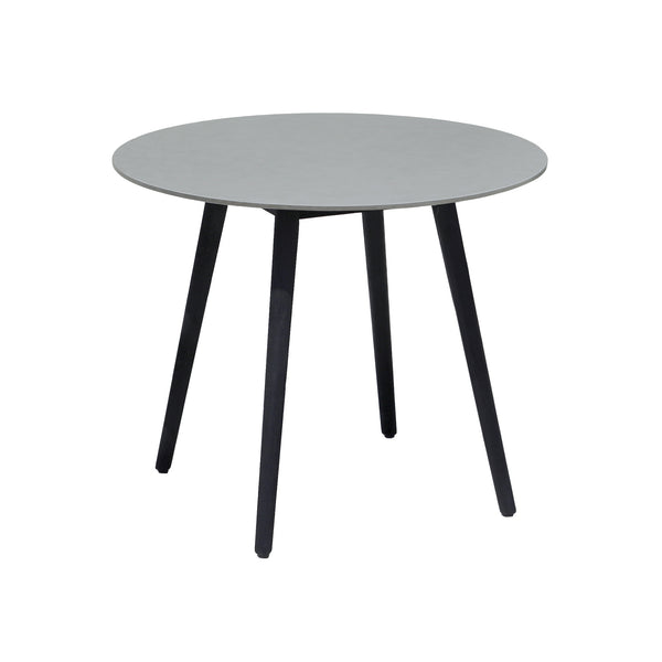 Homeroots Three Piece Gray And Black Round Stone Dining Set With Two Chairs  Stone,Eucalyptus,Rope 510918