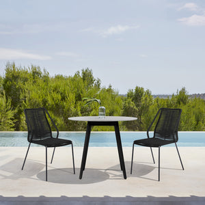 Homeroots Three Piece Gray And Black Round Stone Dining Set With Two Chairs  Stone,Eucalyptus,Rope 510918