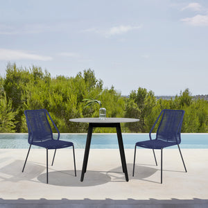 Homeroots Three Piece Gray And Black Round Stone Dining Set With Two Chairs  Stone,Eucalyptus,Rope 510919