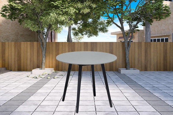 Homeroots Three Piece Gray And Black Round Stone Dining Set With Two Chairs  Stone,Eucalyptus,Rope 510920