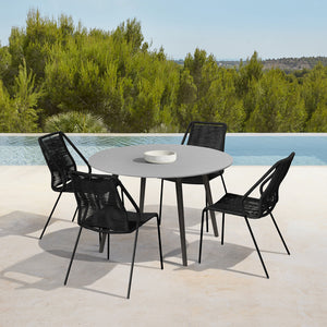 Homeroots Five Piece Gray And Black Round Stone Dining Set With Four Chairs  Stone,Eucalyptus,Rope 510921