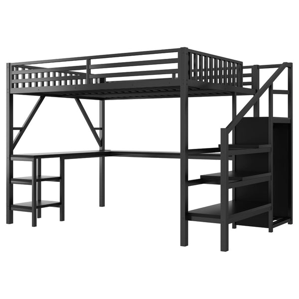 English Elm Metal Queen Loft Bed with L Shaped Desk Wardrobe Rgb Lighting and Usb Charging W2593S00065